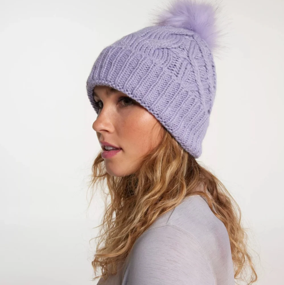 CALIA Lily Cable Knit Pom Beanie